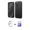 MARSİLYAN™- iPhone 14 Kılıf Kozmos Yansıma Özel Seri - Siyah Bilvis 5in1 5D Magic Hayalet Cam Ekran Koruyucu + Shine Kamera Lens - YL