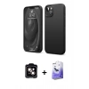 MARSİLYAN™- iPhone 14 Kılıf Kozmos Yansıma Özel Seri - Siyah Bilvis 5in1 5D Magic Hayalet Cam Ekran Koruyucu + PVD Metal Kamera Lens - TU