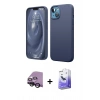 MARSİLYAN™- iPhone 14 Kılıf Kozmos Yansıma Özel Seri - Siyah Bilvis 5in1 5D Magic Hayalet Cam Ekran Koruyucu + Raze Metal Kamera Lens - SH