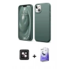 MARSİLYAN™- iPhone 14 Kılıf Kozmos Yansıma Özel Seri - Siyah Bilvis 5in1 5D Magic Hayalet Cam Ekran Koruyucu + PVD Metal Kamera Lens - PE