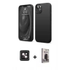 MARSİLYAN™- iPhone 14 Kılıf Kozmos Yansıma Özel Seri - Siyah Bilvis Hayalet Cam Ekran Koruyucu + PVD Metal Kamera Lens - PE