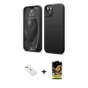 MARSİLYAN™- iPhone 14 Kılıf Kozmos Yansıma Özel Seri - Siyah Buffer Cam Ekran Koruyucu + Kırmızı Diamond Kamera Lens