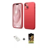 MARSİLYAN™- iPhone 14 Kılıf Kozmos Yansıma Özel Seri - Siyah Buffer Cam Ekran Koruyucu + Kırmızı Diamond Kamera Lens