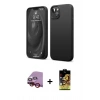 MARSİLYAN™- iPhone 14 Kılıf Kozmos Yansıma Özel Seri - Siyah Buffer Cam Ekran Koruyucu + Raze Metal Kamera Lens - KI