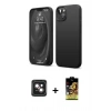 MARSİLYAN™- iPhone 14 Kılıf Kozmos Yansıma Özel Seri - Siyah Buffer Cam Ekran Koruyucu + Pembe PVD Metal Kamera Lens