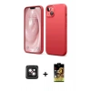 MARSİLYAN™- iPhone 14 Kılıf Kozmos Yansıma Özel Seri - Siyah Buffer Cam Ekran Koruyucu + Pembe PVD Metal Kamera Lens