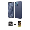 MARSİLYAN™- iPhone 14 Kılıf Kozmos Yansıma Özel Seri - Siyah Buffer Cam Ekran Koruyucu + Pembe PVD Metal Kamera Lens