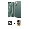 MARSİLYAN™- iPhone 14 Kılıf Kozmos Yansıma Özel Seri - Siyah Buffer Cam Ekran Koruyucu + Pembe PVD Metal Kamera Lens