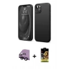 MARSİLYAN™- iPhone 14 Kılıf Kozmos Yansıma Özel Seri - Siyah Buffer Cam Ekran Koruyucu + Raze Metal Kamera Lens - SH