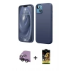 MARSİLYAN™- iPhone 14 Kılıf Kozmos Yansıma Özel Seri - Siyah Buffer Cam Ekran Koruyucu + Raze Metal Kamera Lens - SH