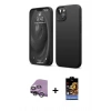 MARSİLYAN™- iPhone 14 Kılıf Kozmos Yansıma Özel Seri - Siyah Buffer Hayalet Cam Ekran Koruyucu + Gümüş Raze Metal Kamera Lens
