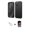 MARSİLYAN™- iPhone 14 Kılıf Kozmos Yansıma Özel Seri - Siyah Buffer Hayalet Cam Ekran Koruyucu + Kırmızı Diamond Kamera Lens