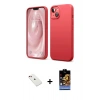 MARSİLYAN™- iPhone 14 Kılıf Kozmos Yansıma Özel Seri - Siyah Buffer Hayalet Cam Ekran Koruyucu + Kırmızı Diamond Kamera Lens