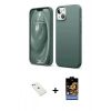 MARSİLYAN™- iPhone 14 Kılıf Kozmos Yansıma Özel Seri - Siyah Buffer Hayalet Cam Ekran Koruyucu + Sierra Blue Diamond Kamera Lens