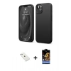 MARSİLYAN™- iPhone 14 Kılıf Kozmos Yansıma Özel Seri - Siyah Buffer Hayalet Cam Ekran Koruyucu + Sierra Blue Diamond Kamera Lens