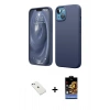 MARSİLYAN™- iPhone 14 Kılıf Kozmos Yansıma Özel Seri - Siyah Buffer Hayalet Cam Ekran Koruyucu + Sierra Blue Diamond Kamera Lens