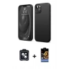 MARSİLYAN™- iPhone 14 Kılıf Kozmos Yansıma Özel Seri - Siyah Buffer Hayalet Cam Ekran Koruyucu + Siyah PVD Metal Kamera Lens