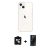 MARSİLYAN™- iPhone 14 Kılıf Kutup Klasik Serisi - Siyah 3D Antistatik Hayalet Cam Ekran Koruyucu + PVD Metal Kamera Lens - YL