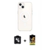 MARSİLYAN™- iPhone 14 Kılıf Kutup Klasik Serisi - Siyah Buffer Cam Ekran Koruyucu + Gümüş PVD Metal Kamera Lens