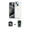 MARSİLYAN™- iPhone 14 Kılıf Nova Asil Prime - Şeffaf 360 Full Body Arka Koruyucu + PVD Metal Kamera Lens - SH