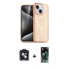 MARSİLYAN™- iPhone 14 Kılıf Nova Asil Prime - Şeffaf 360 Full Body Arka Koruyucu + PVD Metal Kamera Lens - SH