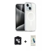 MARSİLYAN™- iPhone 14 Kılıf Nova Asil Prime - Şeffaf Pasifik Cam Ekran Koruyucu + PVD Metal Kamera Lens - GS