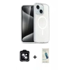 MARSİLYAN™- iPhone 14 Kılıf Nova Asil Prime - Şeffaf Pasifik Cam Ekran Koruyucu + Mavi PVD Metal Kamera Lens