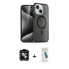 MARSİLYAN™- iPhone 14 Kılıf Nova Asil Prime - Şeffaf Pasifik Cam Ekran Koruyucu + Mavi PVD Metal Kamera Lens