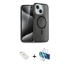 MARSİLYAN™- iPhone 14 Kılıf Nova Asil Prime - Siyah 3D Antistatik Cam Ekran Koruyucu + Diamond Kamera Lens - SABE