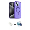 MARSİLYAN™- iPhone 14 Kılıf Nova Asil Prime - Siyah 3D Antistatik Cam Ekran Koruyucu + Pembe Diamond Kamera Lens