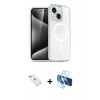 MARSİLYAN™- iPhone 14 Kılıf Nova Asil Prime - Siyah 3D Antistatik Cam Ekran Koruyucu + Pembe Diamond Kamera Lens