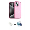MARSİLYAN™- iPhone 14 Kılıf Nova Asil Prime - Siyah 3D Antistatik Cam Ekran Koruyucu + Pembe Diamond Kamera Lens