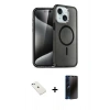 MARSİLYAN™- iPhone 14 Kılıf Nova Asil Prime - Siyah 3D Antistatik Hayalet Cam Ekran Koruyucu + Diamond Kamera Lens - SABE