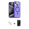 MARSİLYAN™- iPhone 14 Kılıf Nova Asil Prime - Siyah 3D Antistatik Hayalet Cam Ekran Koruyucu + Diamond Kamera Lens - SABE