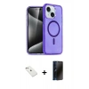 MARSİLYAN™- iPhone 14 Kılıf Nova Asil Prime - Siyah 3D Antistatik Hayalet Cam Ekran Koruyucu + Diamond Kamera Lens - PE