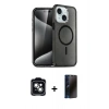 MARSİLYAN™- iPhone 14 Kılıf Nova Asil Prime - Siyah 3D Antistatik Hayalet Cam Ekran Koruyucu + PVD Metal Kamera Lens - YL