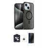 MARSİLYAN™- iPhone 14 Kılıf Nova Asil Prime - Siyah 3D Antistatik Hayalet Cam Ekran Koruyucu + PVD Metal Kamera Lens - SH