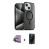 MARSİLYAN™- iPhone 14 Kılıf Nova Asil Prime - Siyah 3D Antistatik Hayalet Cam Ekran Koruyucu + Raze Metal Kamera Lens - GS