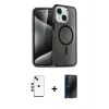 MARSİLYAN™- iPhone 14 Kılıf Nova Asil Prime - Siyah 3D Antistatik Hayalet Cam Ekran Koruyucu + Shine Kamera Lens - KI
