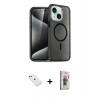 MARSİLYAN™- iPhone 14 Kılıf Nova Asil Prime - Siyah Bilvis 3D Cam Ekran Koruyucu + Diamond Kamera Lens - YL