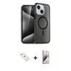 MARSİLYAN™- iPhone 14 Kılıf Nova Asil Prime - Siyah Bilvis 3D Mat Cam Ekran Koruyucu + Diamond Kamera Lens - SABE