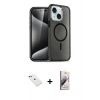 MARSİLYAN™- iPhone 14 Kılıf Nova Asil Prime - Siyah Bilvis 3D Mat Cam Ekran Koruyucu + Diamond Kamera Lens - KI