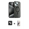 MARSİLYAN™- iPhone 14 Kılıf Nova Asil Prime - Siyah Bilvis 3D Mat Cam Ekran Koruyucu + PVD Metal Kamera Lens - PE