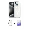 MARSİLYAN™- iPhone 14 Kılıf Nova Asil Prime - Siyah Bilvis 5in1 5D Magic Hayalet Cam Ekran Koruyucu + Gümüş Shine Kamera Lens