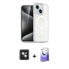 MARSİLYAN™- iPhone 14 Kılıf Nova Asil Prime - Siyah Bilvis 5in1 5D Magic Hayalet Cam Ekran Koruyucu + PVD Metal Kamera Lens - PE
