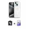 MARSİLYAN™- iPhone 14 Kılıf Nova Asil Prime - Siyah Bilvis 5in1 5D Magic Hayalet Cam Ekran Koruyucu + PVD Metal Kamera Lens - SH