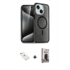 MARSİLYAN™- iPhone 14 Kılıf Nova Asil Prime - Siyah Bilvis Hayalet Cam Ekran Koruyucu + Sierra Blue Diamond Kamera Lens