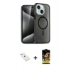 MARSİLYAN™- iPhone 14 Kılıf Nova Asil Prime - Siyah Buffer Cam Ekran Koruyucu + Diamond Kamera Lens - SABE