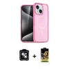 MARSİLYAN™- iPhone 14 Kılıf Nova Asil Prime - Siyah Buffer Cam Ekran Koruyucu + Gümüş PVD Metal Kamera Lens