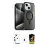 MARSİLYAN™- iPhone 14 Kılıf Nova Asil Prime - Siyah Buffer Cam Ekran Koruyucu + Shine Kamera Lens - KI